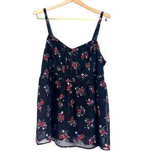 Torrid baby doll tank black with Red Roses Size 1